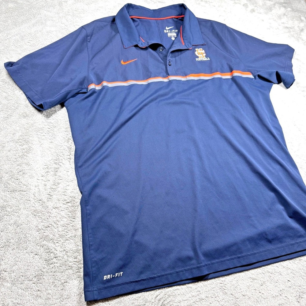 Nike Dri-FIT Polo Shirt Mens XL Navy Blue Orange Striped Embroidered Logo